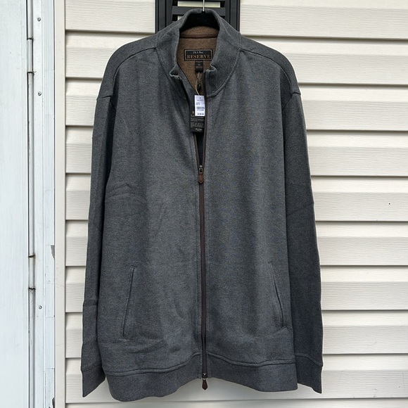 JOS A BANK RESERVE MENS GRAY BROWN ELBOW PADS ZIPPER JACKET-2X - Picture 11 of 12